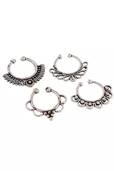 Set of 4 Oxidised Carving Septum Ring
