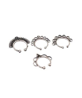 Set of 4 Oxidised Carving Septum Ring 4