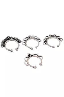 Set of 4 Oxidised Carving Septum Ring