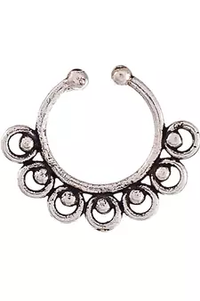 Set of 4 Oxidised Carving Septum Ring