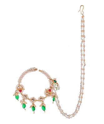 Pearl Bridal Chained Kundan Nose Ring for Wedding 3