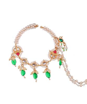Pearl Bridal Chained Kundan Nose Ring for Wedding 4