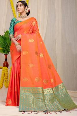 Orange Woven silk blend Saree With Blouse 1