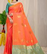Orange Woven silk blend Saree With Blouse