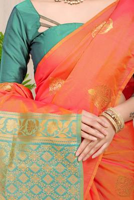 Orange Woven silk blend Saree With Blouse 4