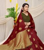 Brown Woven silk blend Saree With Blouse