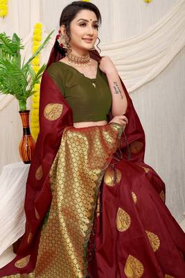Brown Woven silk blend Saree With Blouse 2