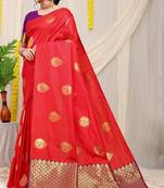 Red Woven silk blend Saree With Blouse
