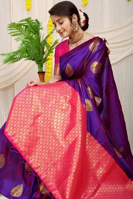 Violet Woven silk blend Saree With Blouse 3