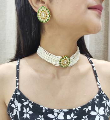 White Pearl Studded Choker Set 1