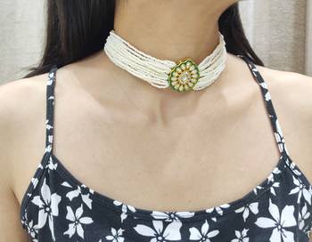 White Pearl Studded Choker Set 2