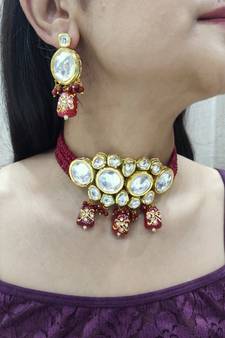 Maroon Kundan Choker Set