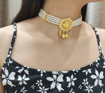 Golden Pearl Studded Choker Set 2