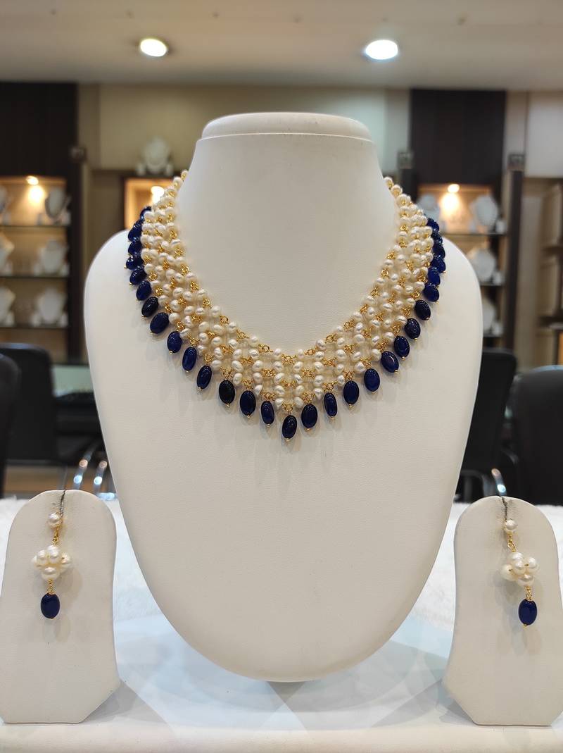 Blue pearl necklace-sets