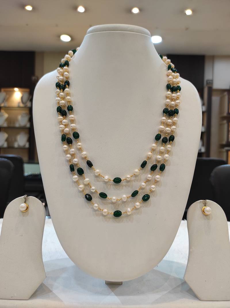 Green pearl necklace-sets