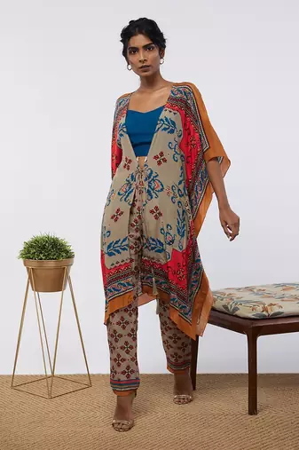 Elements Printed Co-Ord Set With Kaftan Jacket