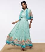 Blooming Bud Printed Tiered Dress With Jacket