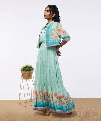 Blooming Bud Printed Tiered Dress With Jacket 2