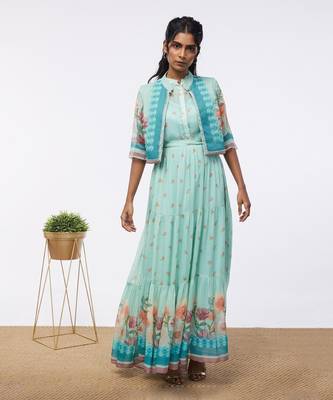Blooming Bud Printed Tiered Dress With Jacket 3