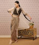 Sarouk Printed Drape Skirt Set With Jacket