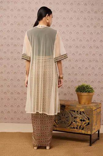 Sarouk Printed Drape Skirt Set With Jacket