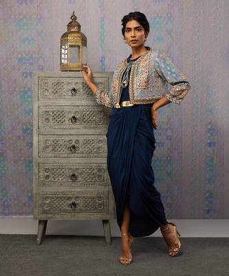 Ikaya Embroidered Drape Dress With Jacket 1