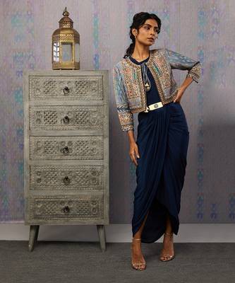 Ikaya Embroidered Drape Dress With Jacket 2