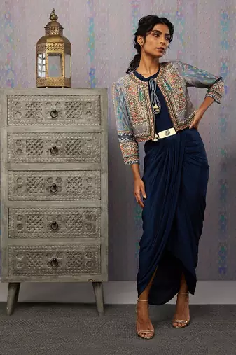 Ikaya Embroidered Drape Dress With Jacket