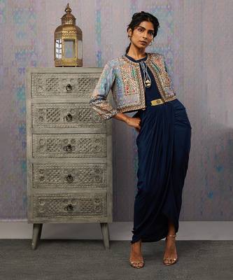 Ikaya Embroidered Drape Dress With Jacket 3
