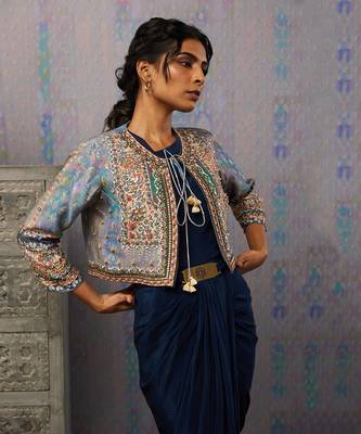 Ikaya Embroidered Drape Dress With Jacket 4