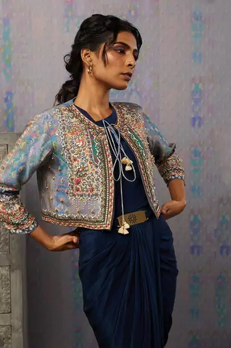 Ikaya Embroidered Drape Dress With Jacket
