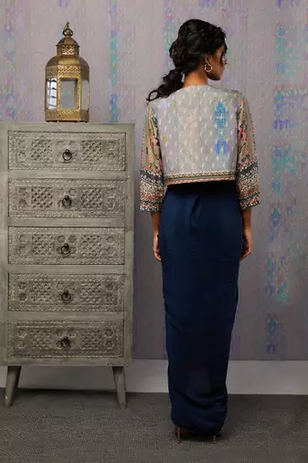 Ikaya Embroidered Drape Dress With Jacket