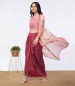 Blooming Bud Printed Drape Skirt Set With Jacket