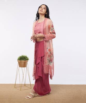 Blooming Bud Printed Drape Skirt Set With Jacket 2