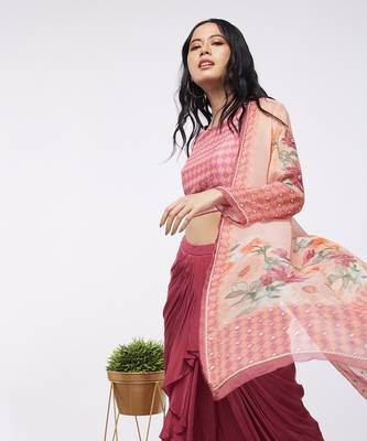 Blooming Bud Printed Drape Skirt Set With Jacket 3