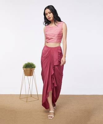 Blooming Bud Printed Drape Skirt Set With Jacket 5