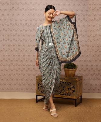 Sarouk Embroidered Drape Dress With Cape 1