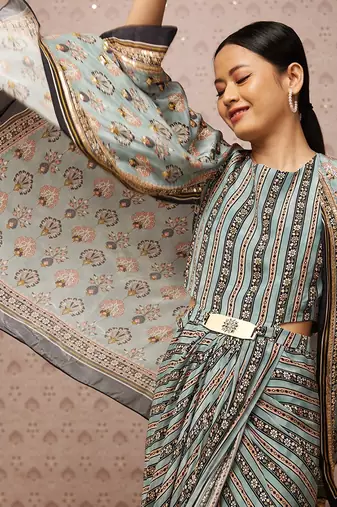 Sarouk Embroidered Drape Dress With Cape