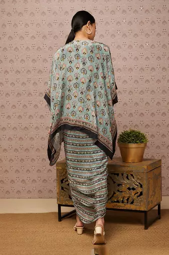 Sarouk Embroidered Drape Dress With Cape