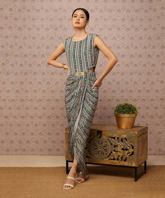 Sarouk Embroidered Drape Dress With Cape 5