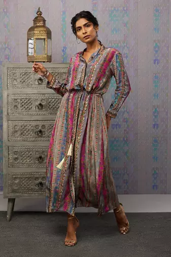 Ikaya Embroidered Dress With Tie-Up