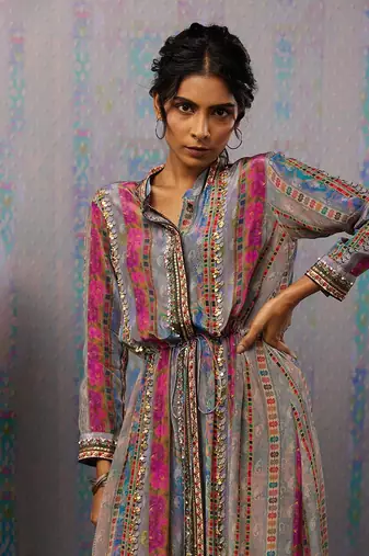 Ikaya Embroidered Dress With Tie-Up