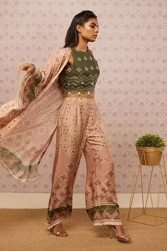 Bandhej Printed Co-Ord Set With Jacket