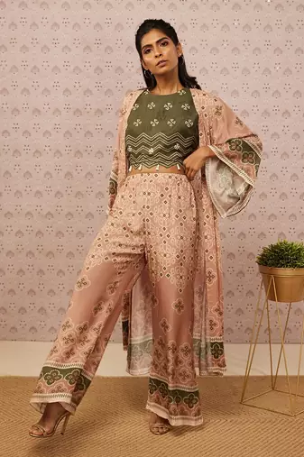 Bandhej Printed Co-Ord Set With Jacket