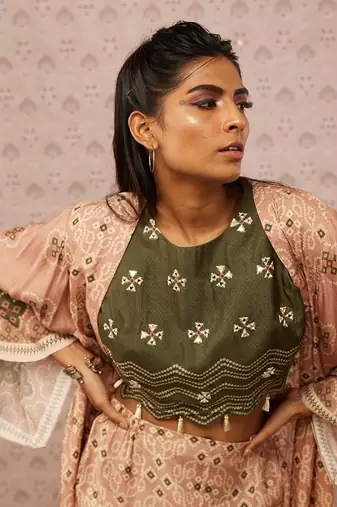 Bandhej Printed Co-Ord Set With Jacket