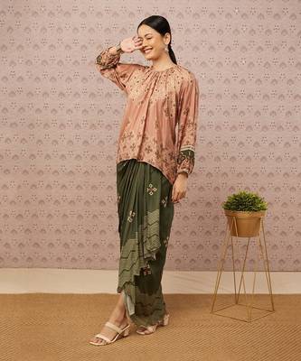 Bandhej Printed Drape Skirt Set 1
