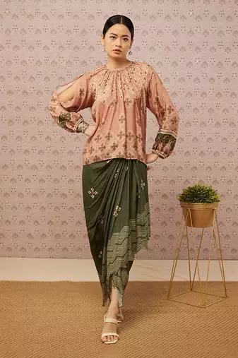 Bandhej Printed Drape Skirt Set