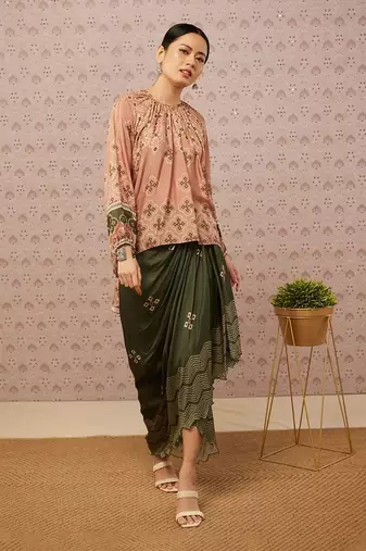 Bandhej Printed Drape Skirt Set