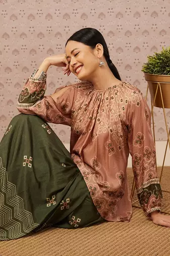 Bandhej Printed Drape Skirt Set