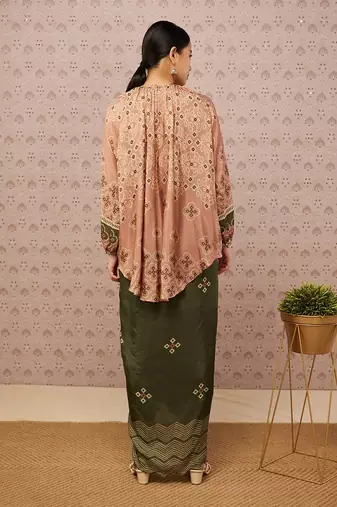 Bandhej Printed Drape Skirt Set
